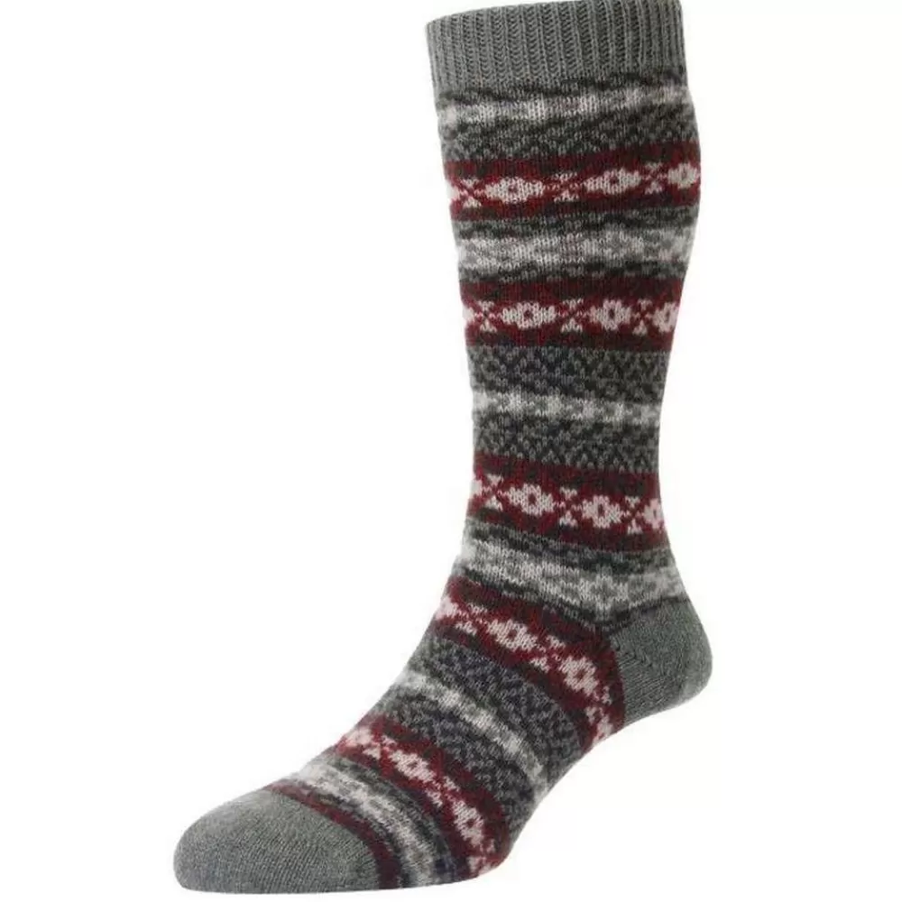 Pantherella Men's Socks^Green Bradstock Traditional Fair Isle Cashmere Socks