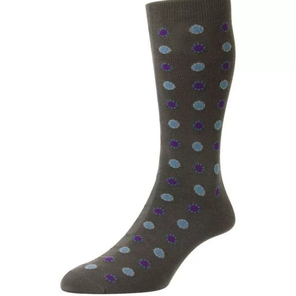 Pantherella Men's Socks^Green Bryn Circle Motif Sea Island Cotton Socks
