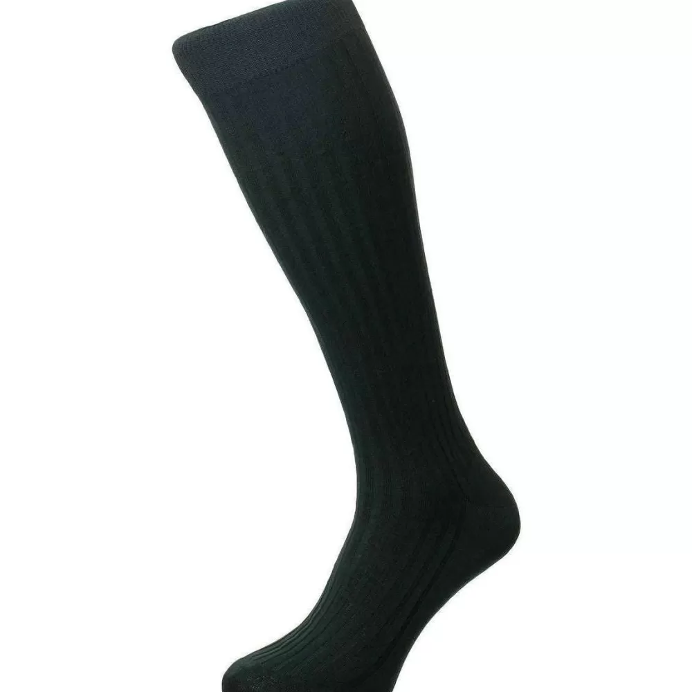Pantherella Men's Socks^Green Danvers Cotton Lisle Over The Calf Socks