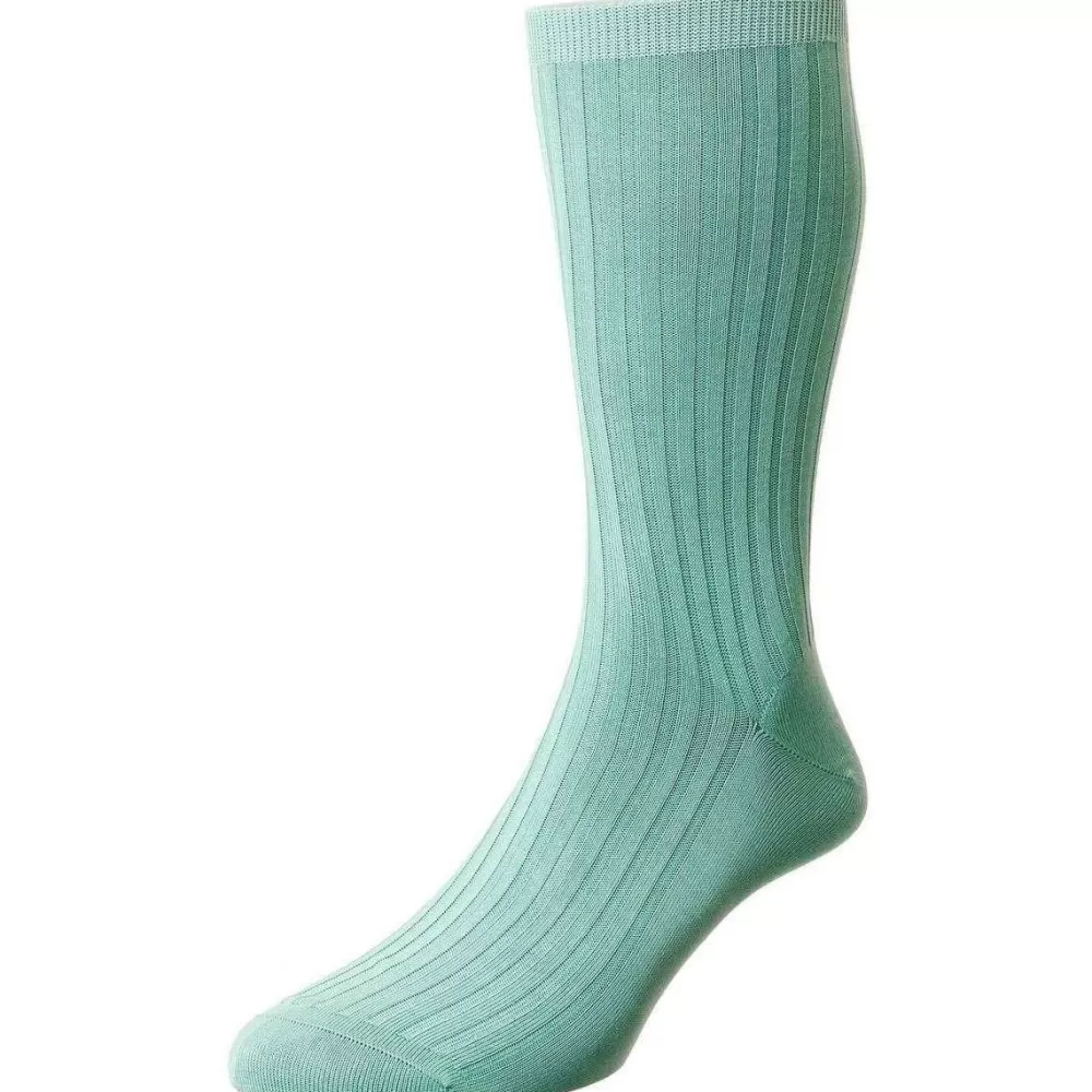 Pantherella Men's Socks^Green Danvers Cotton Lisle Socks