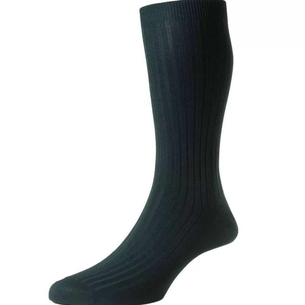 Pantherella Men's Socks^Green Danvers Rib Cotton Lisle Socks