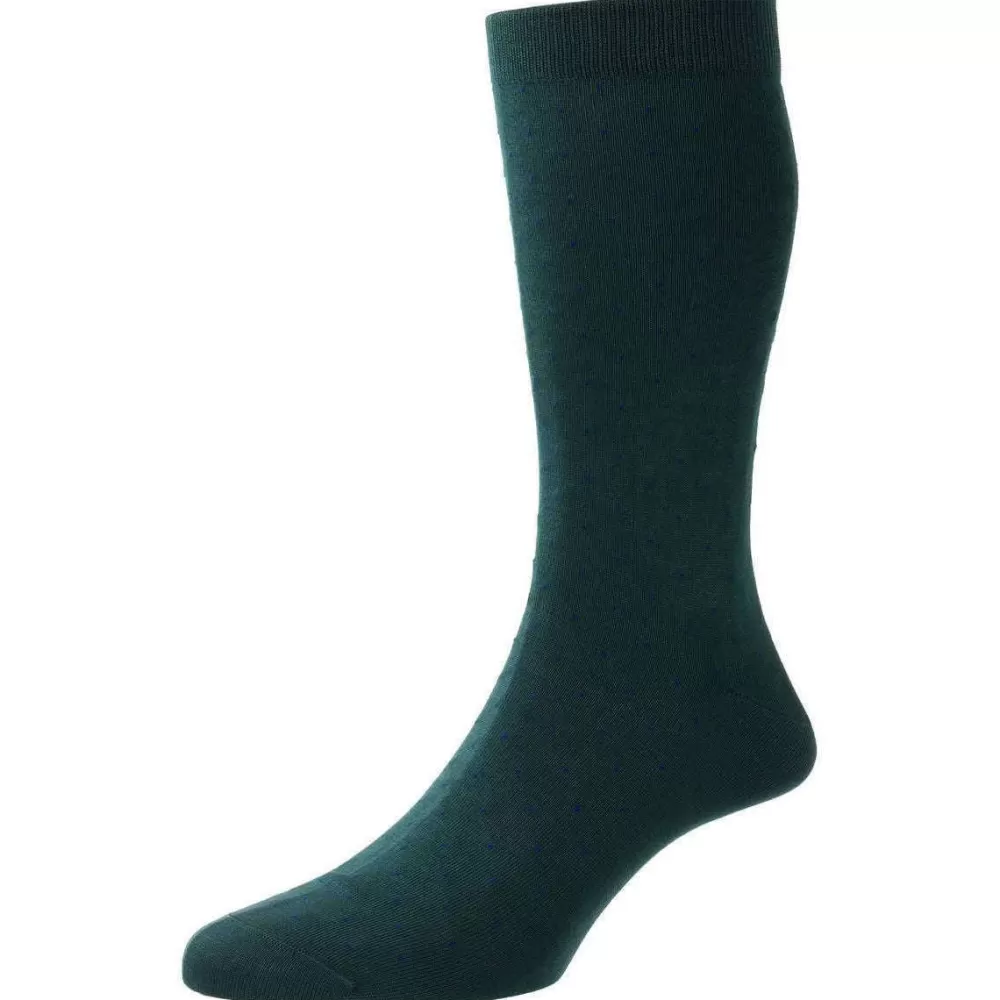 Pantherella Men's Socks^Green Gadsbury Cotton Fil D'Ecosse Pin Dot Socks