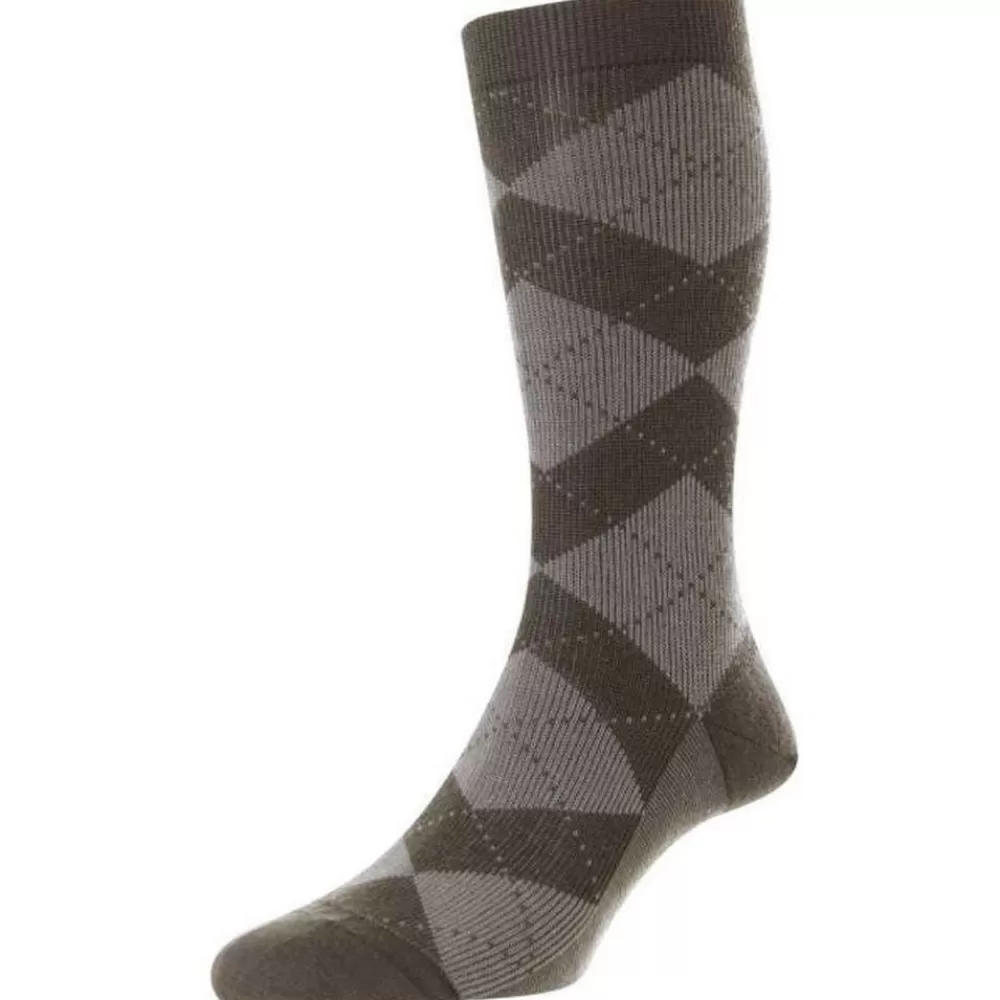 Pantherella Men's Socks^Grey Abdale Argyle Diamond Rib Merino Wool Socks