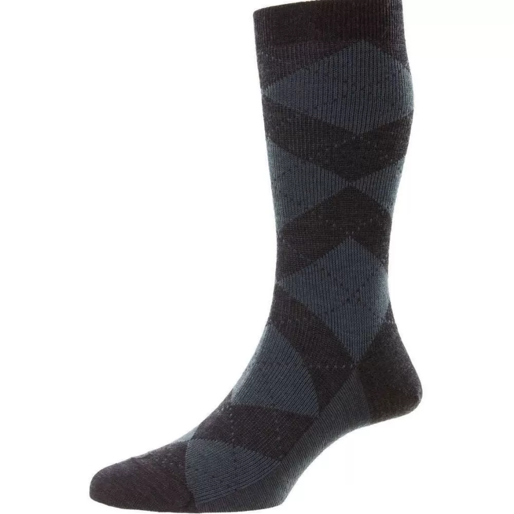 Pantherella Men's Socks^Grey Abdale Merino Wool Argyle Socks