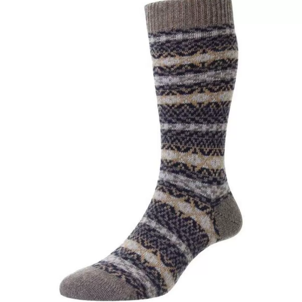 Pantherella Men's Socks^Grey Bradstock Traditional Fair Isle Cashmere Socks