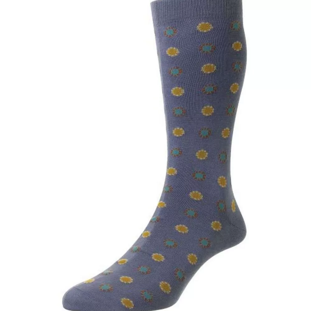 Pantherella Men's Socks^Grey Bryn Circle Motif Sea Island Cotton Socks