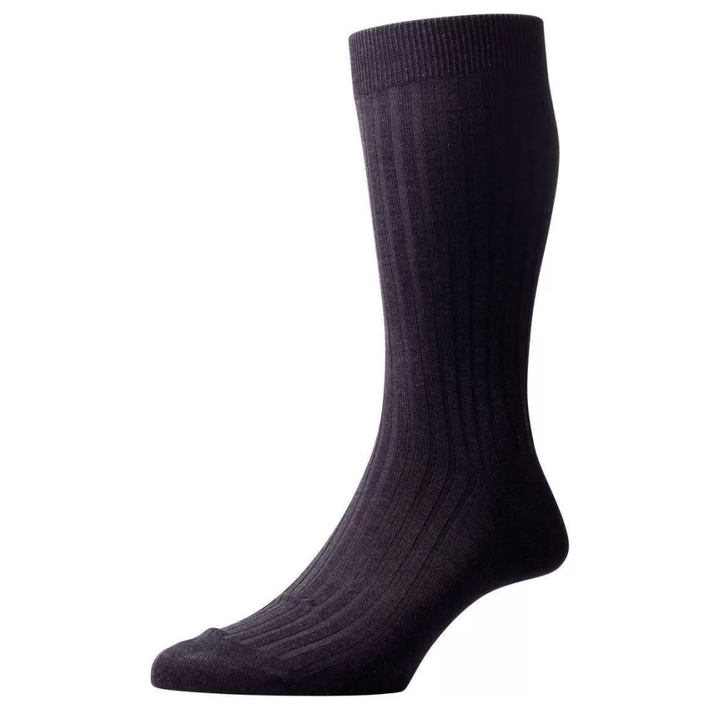 Pantherella Men's Socks^Grey Danvers Rib Cotton Lisle Socks