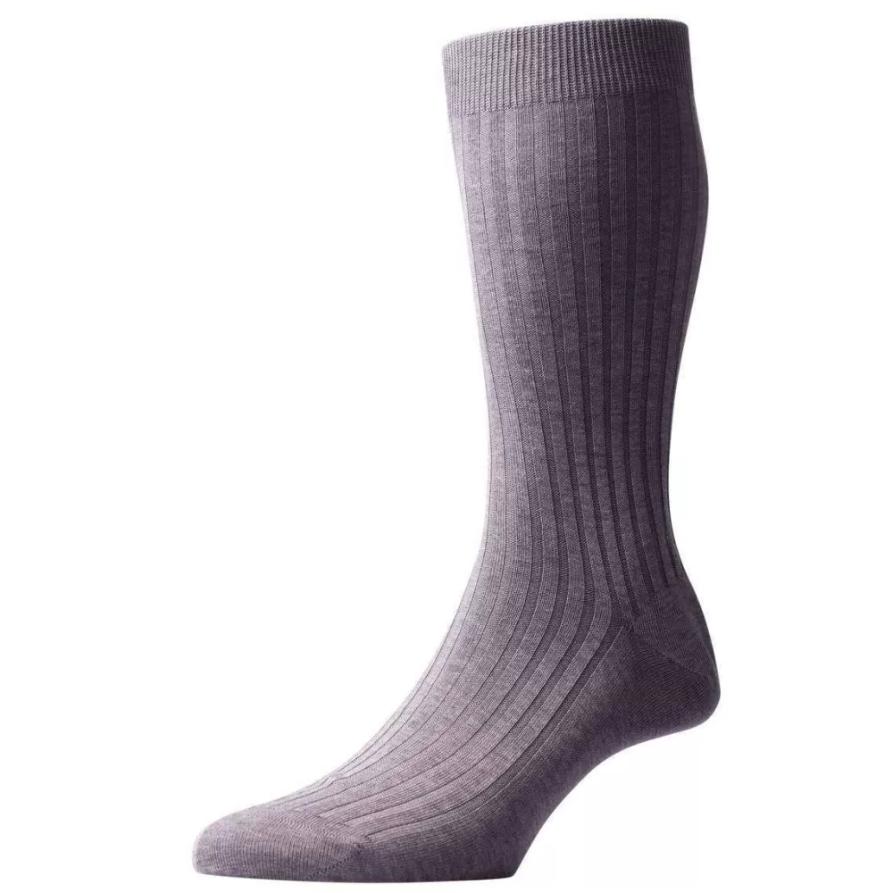 Pantherella Men's Socks^Grey Danvers Rib Cotton Lisle Socks