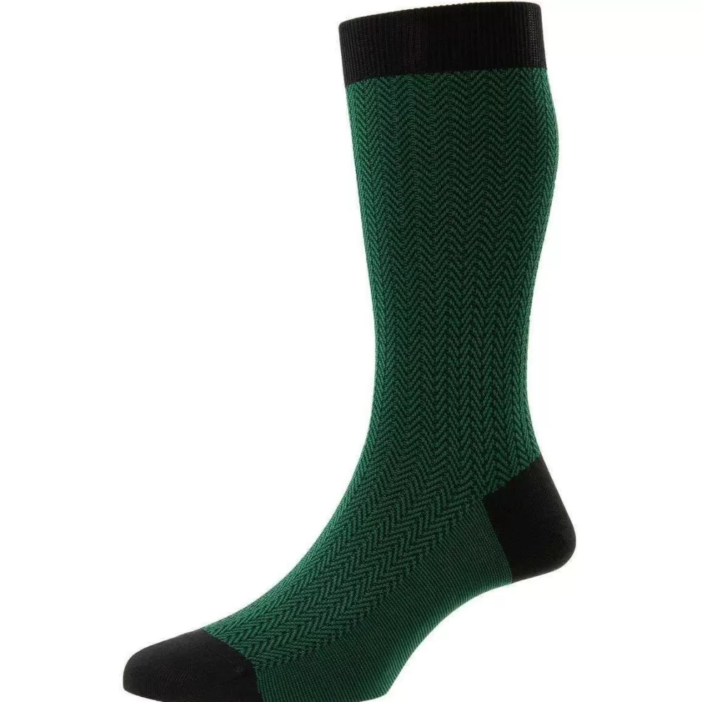 Pantherella Men's Socks^Grey Fabian Cotton Fil D'Ecosse Herringbone Socks