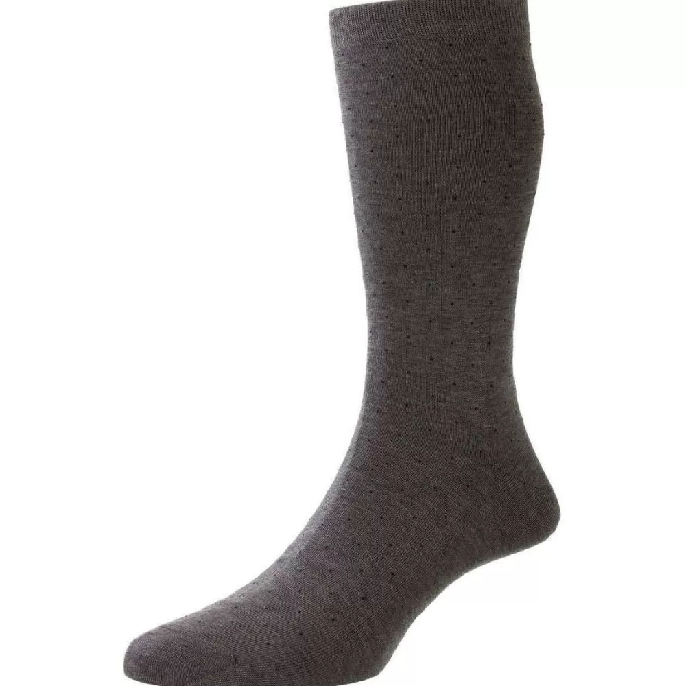 Pantherella Men's Socks^Grey Gadsbury Cotton Fil D'Ecosse Pin Dot Socks