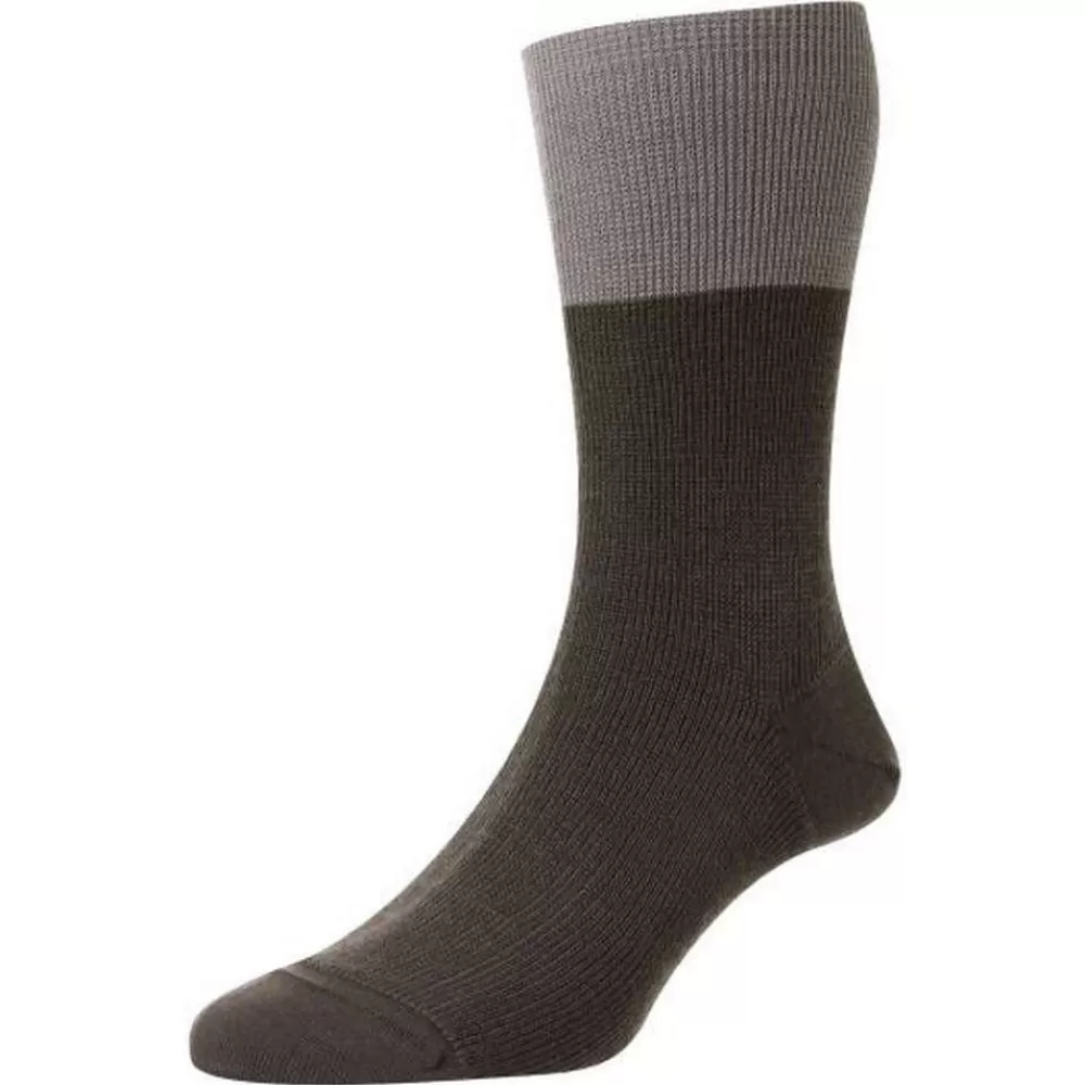 Pantherella Men's Socks^Grey Grindon Semi Plain Merino Wool Socks