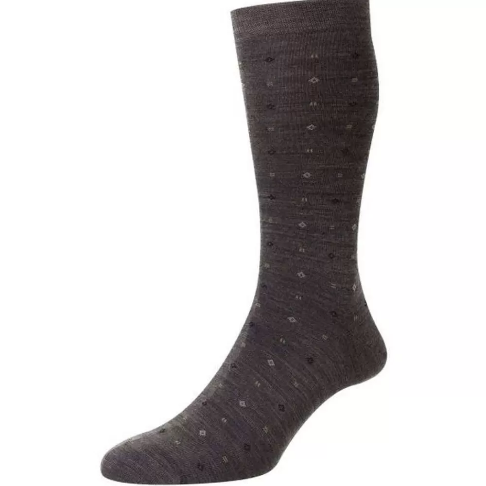 Pantherella Men's Socks^Grey Lewisham Neat Motif Merino Royale Socks