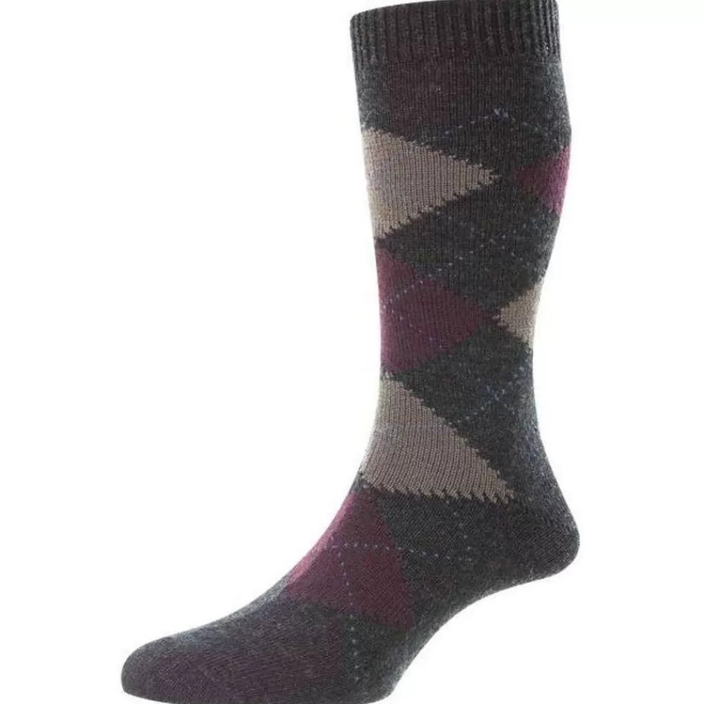 Pantherella Men's Socks^Grey Racton Argyle Merino Wool Socks