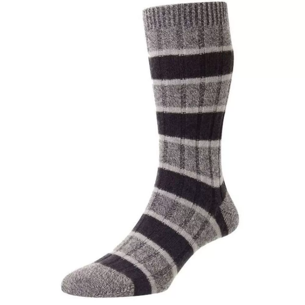 Pantherella Men's Socks^Grey Stalbridge Stipe Cashmere Socks