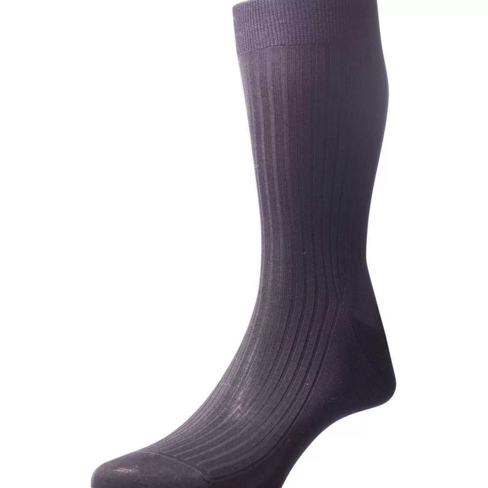 Pantherella Men's Socks^Grey Vale Rib Cotton Lisle Socks