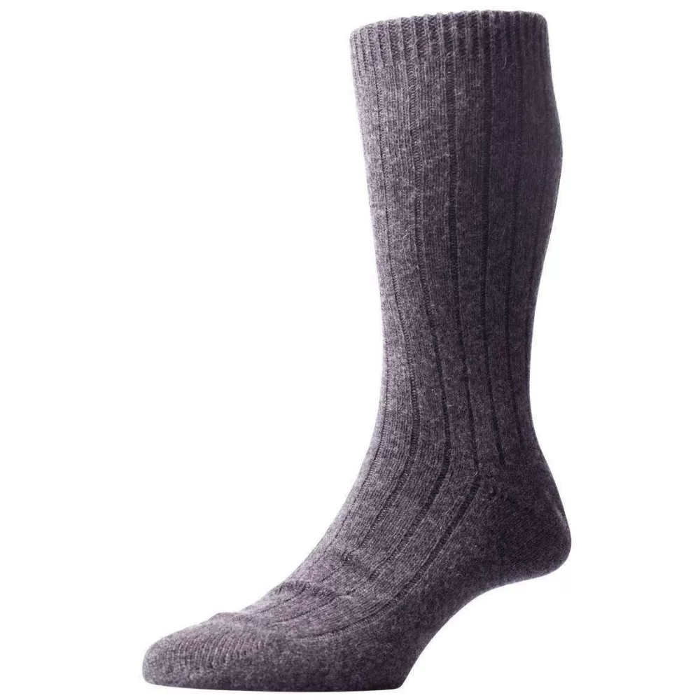Pantherella Men's Socks^Grey Waddington Rib Luxury Cashmere Socks