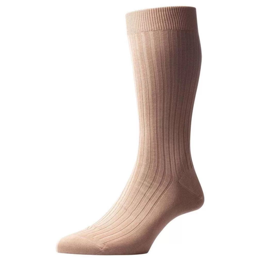 Pantherella Men's Socks^Khaki Danvers Rib Cotton Lisle Socks
