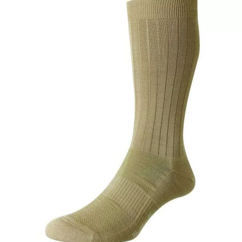 Pantherella Men's Socks^Khaki Smithfield Hybrid City Merino Wool Socks