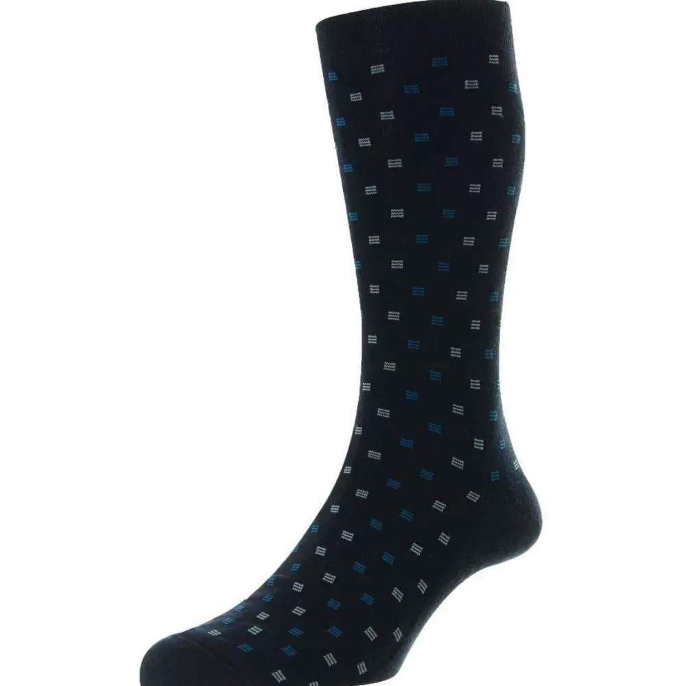 Pantherella Men's Socks^Navy Byrd Egyptian Cotton Socks
