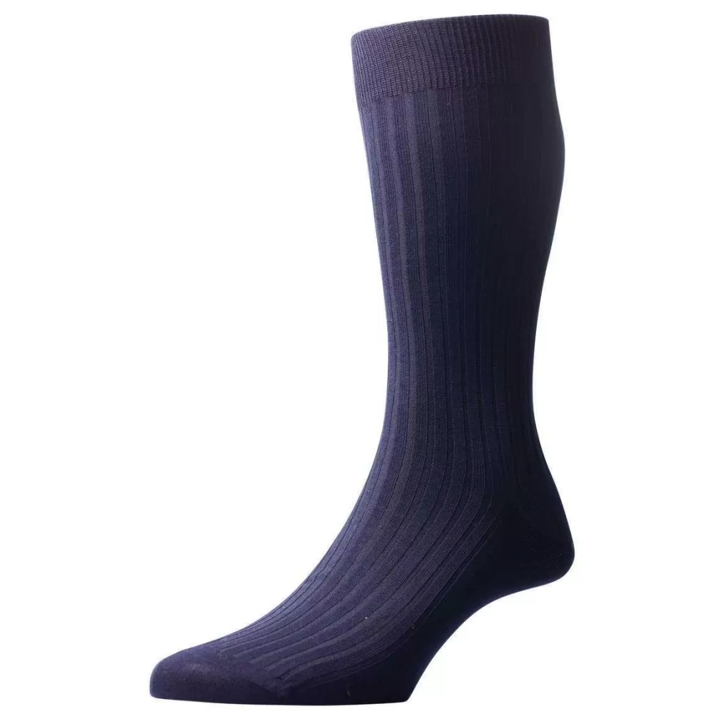 Pantherella Men's Socks^Navy Danvers Rib Cotton Lisle Socks