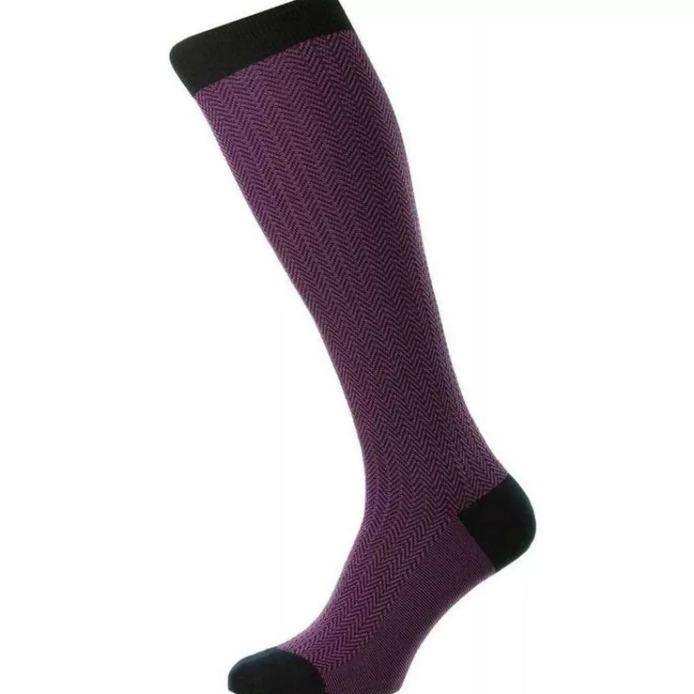 Pantherella Men's Socks^Navy Fabian Cotton Fil D'Ecosse Over The Calf Socks