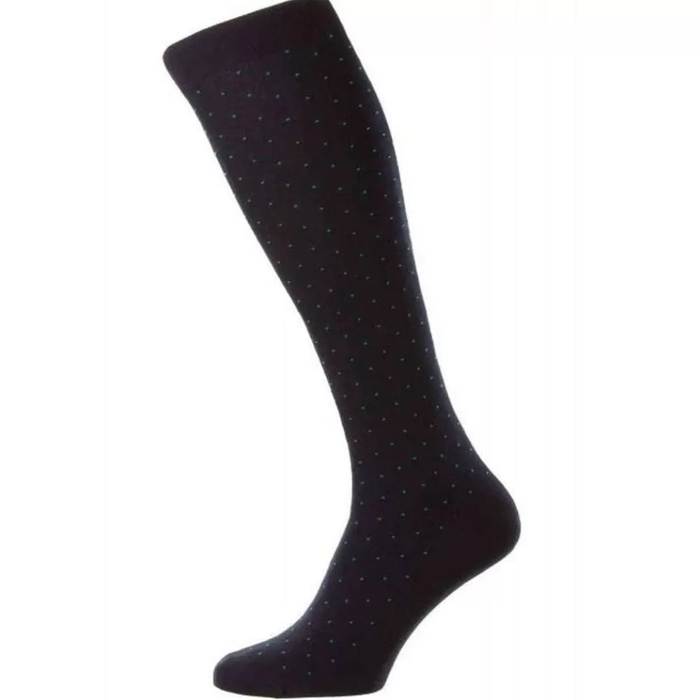 Pantherella Men's Socks^Navy Gadsbury Cotton Fil D'Ecosse Over The Calf Socks