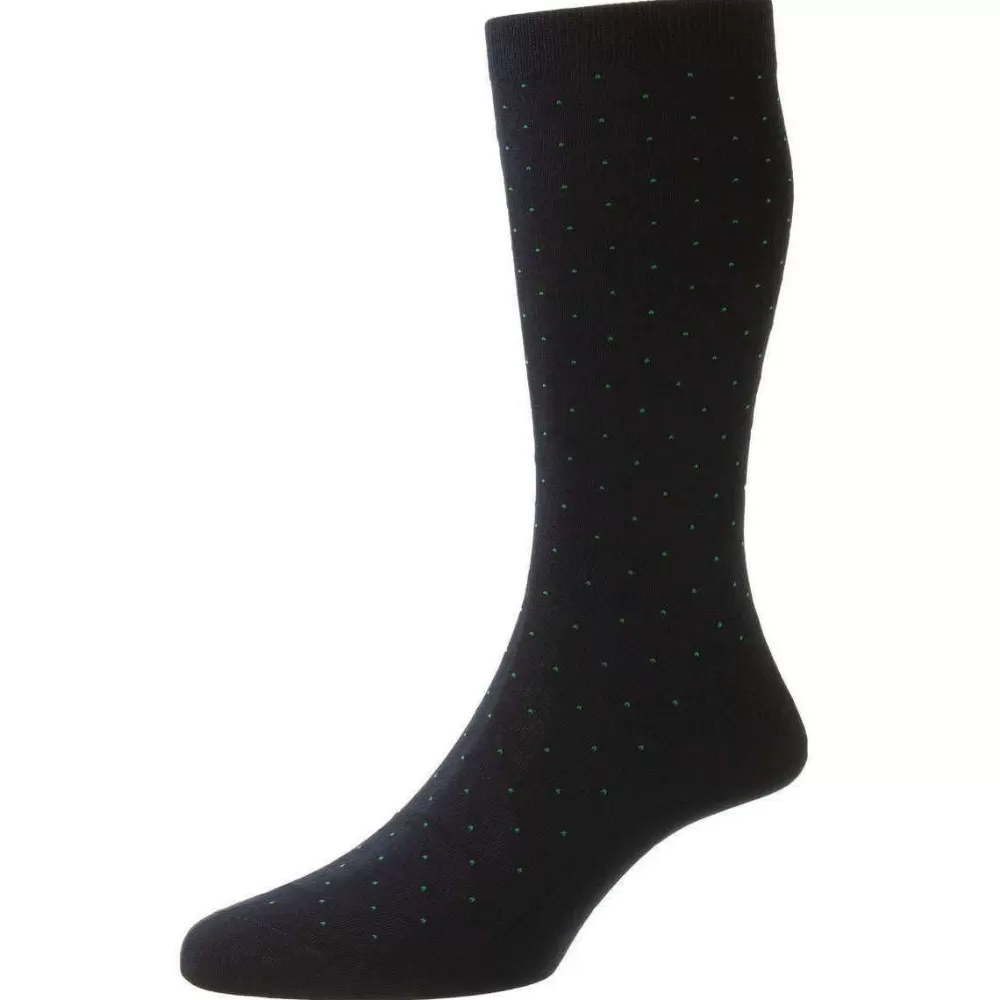 Pantherella Men's Socks^Navy Gadsbury Cotton Fil D'Ecosse Pin Dot Socks