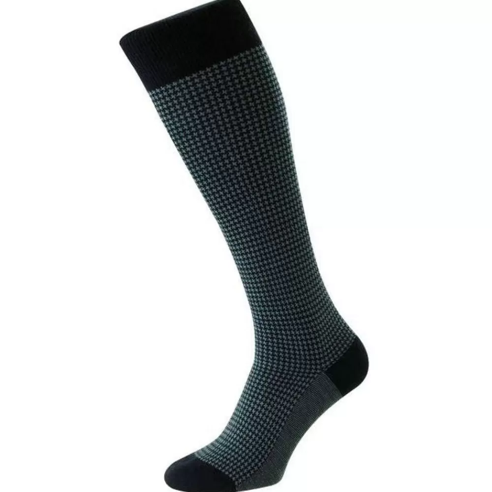 Pantherella Men's Socks^Navy Highbury Houndstooth Merino Royale Over The Calf Socks