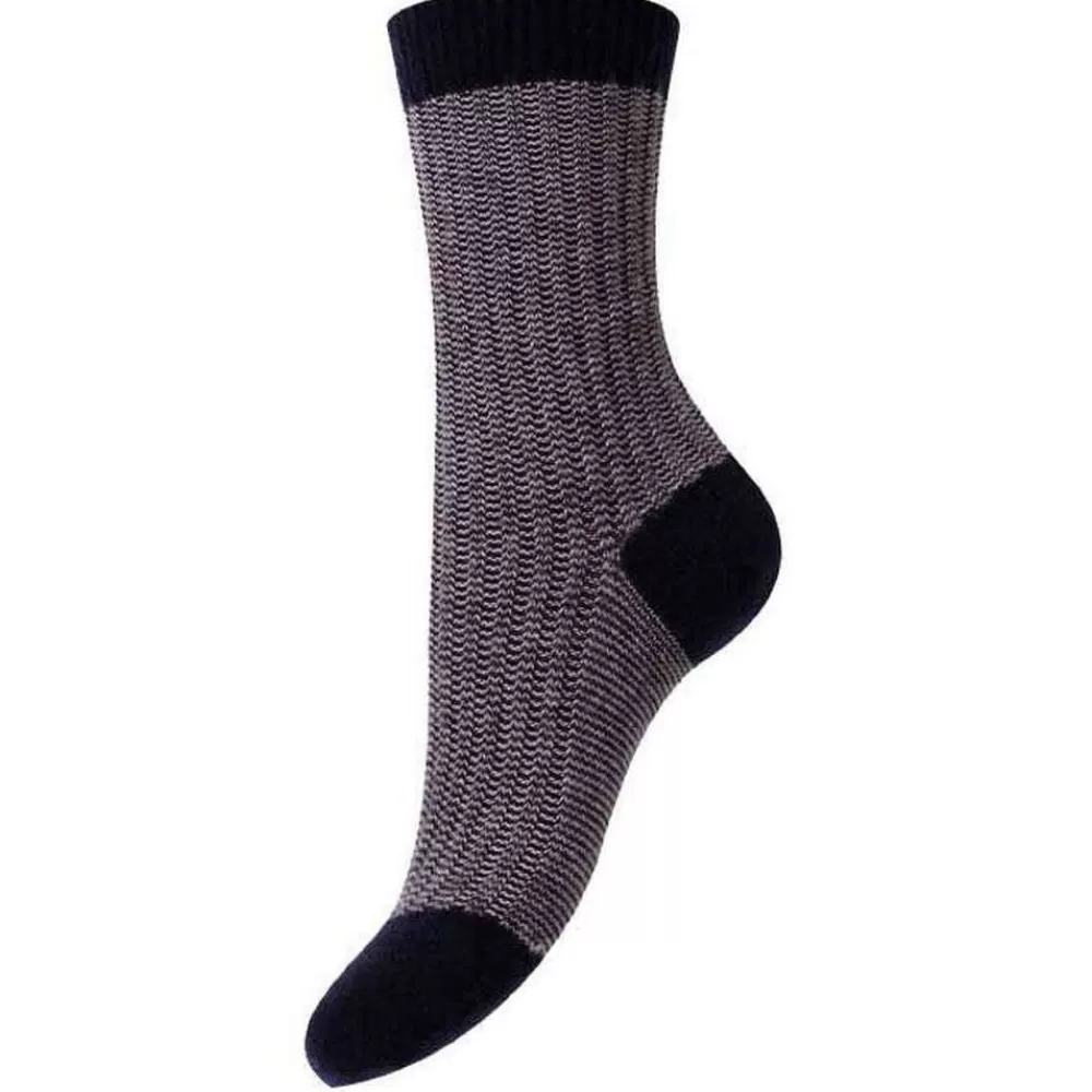 Pantherella Women's Socks^Navy Iona Feeder Stripe Cashmere Socks