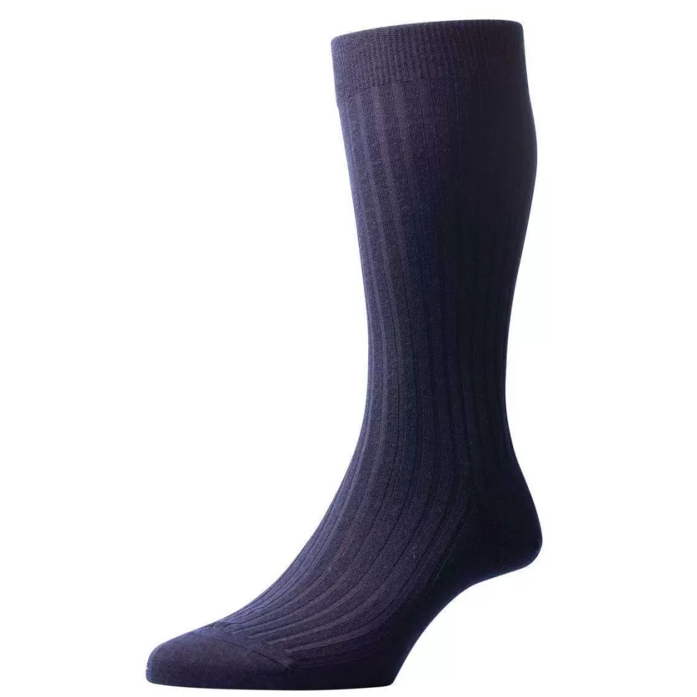 Pantherella Men's Socks^Navy Laburnum Rib Merino Wool Socks