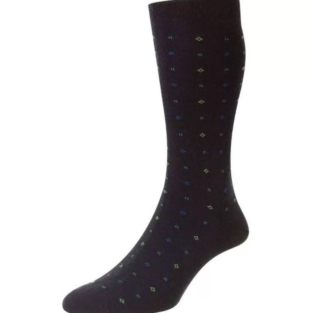 Pantherella Men's Socks^Navy Lewisham Neat Motif Merino Royale Socks