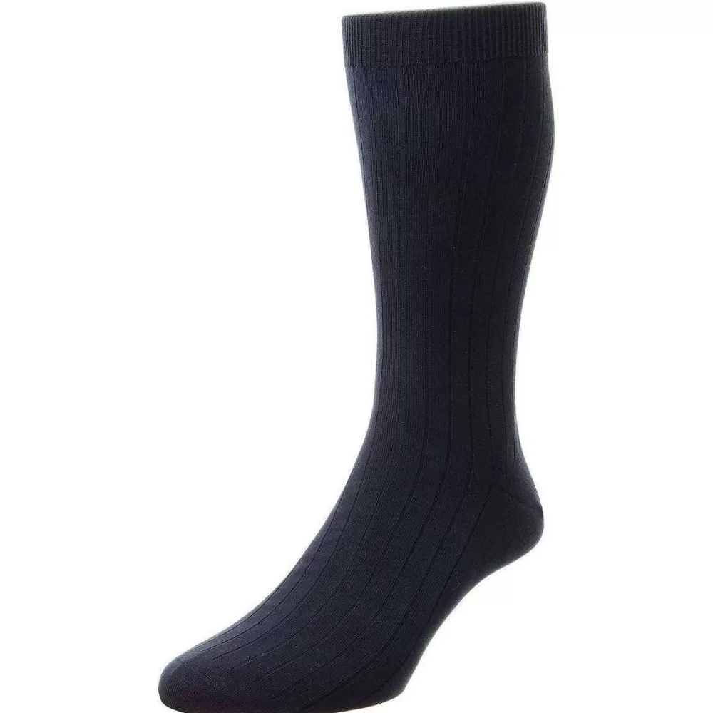 Pantherella Men's Socks^Navy Pembrey Sea Island Cotton Socks