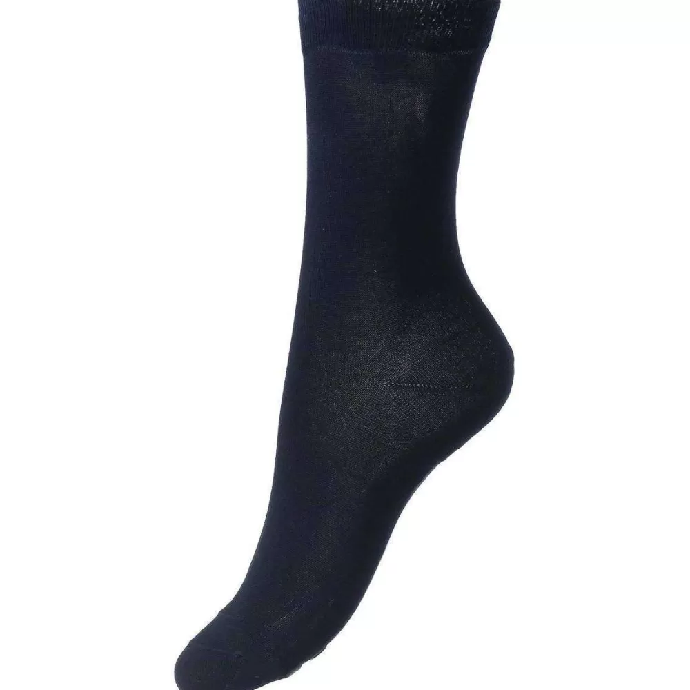 Pantherella Women's Socks^Navy Poppy Flat Knit Cotton Lisle Socks