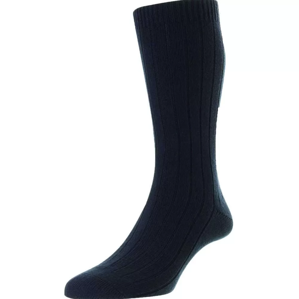 Pantherella Men's Socks^Navy Seaford Organic Cotton Socks