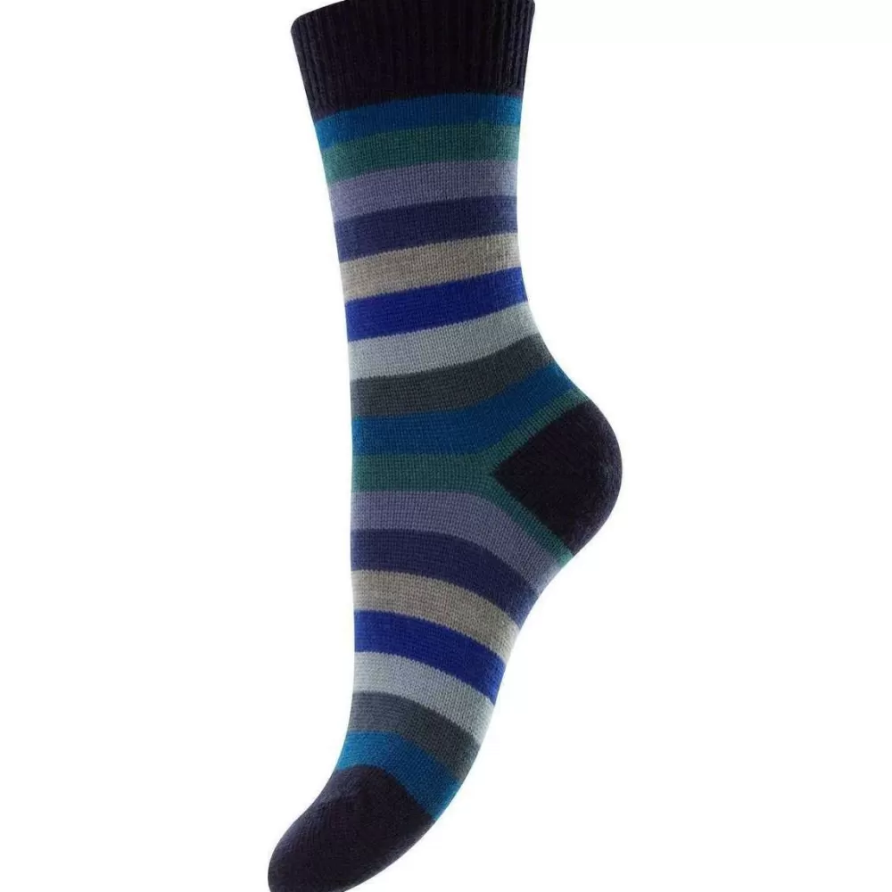 Pantherella Women's Socks^Navy Suzannah Multi Stripe Merino Wool Socks