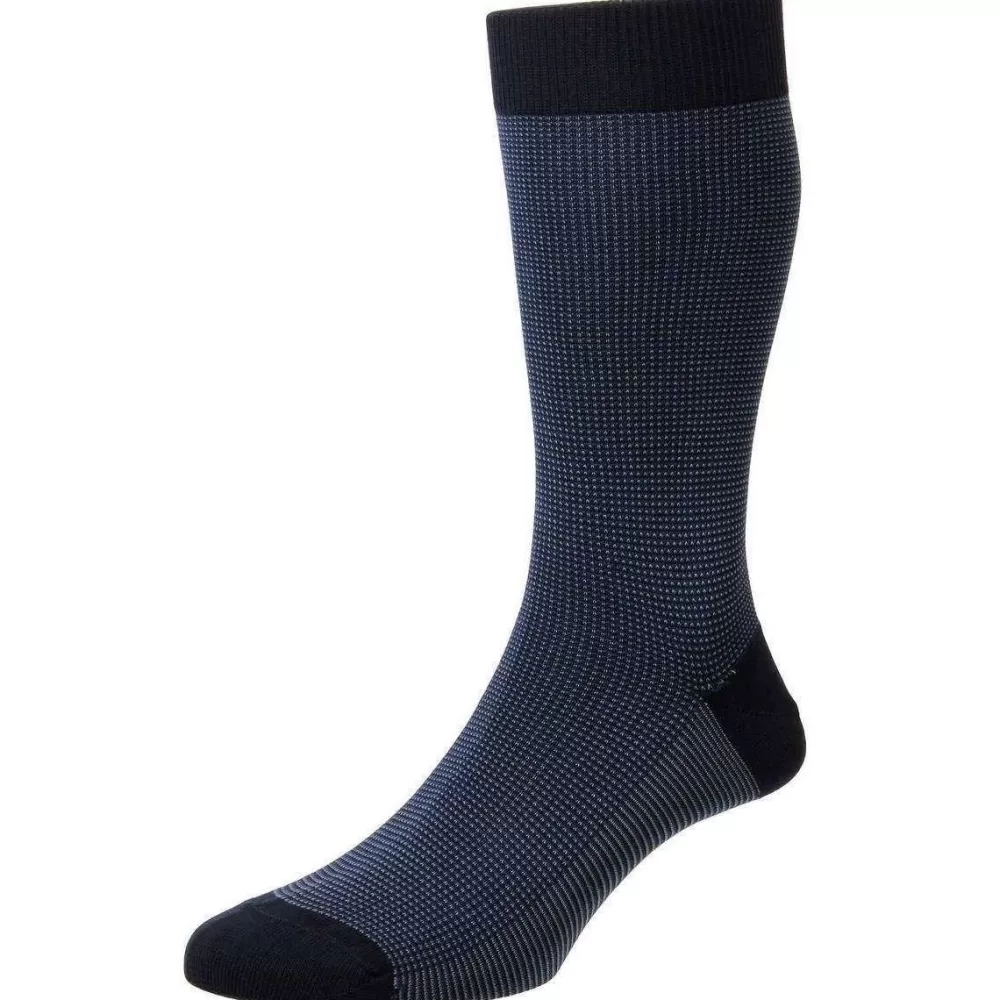 Pantherella Men's Socks^Navy Tewkesbury Birdseye Cotton Lisle Socks