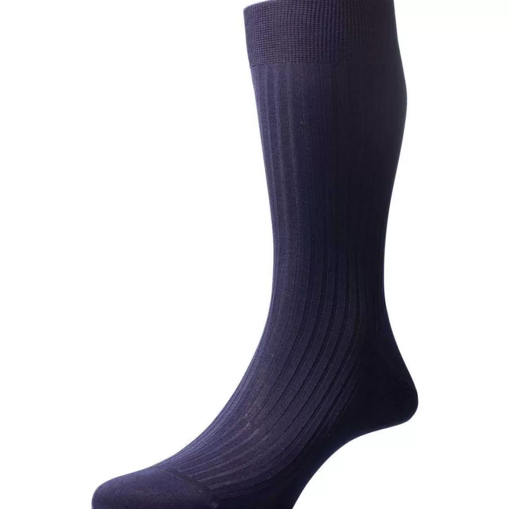 Pantherella Men's Socks^Navy Vale Rib Cotton Lisle Socks