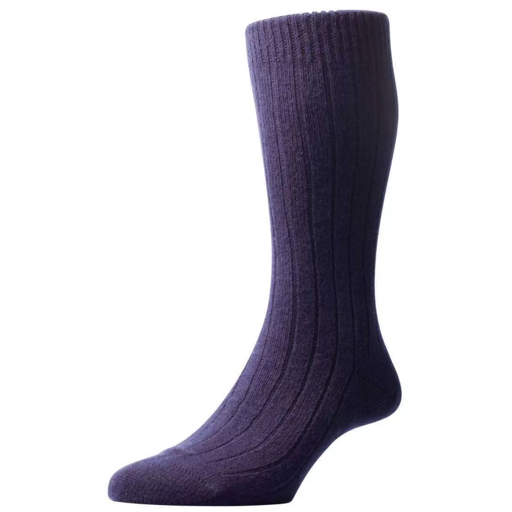 Pantherella Men's Socks^Navy Waddington Rib Luxury Cashmere Socks