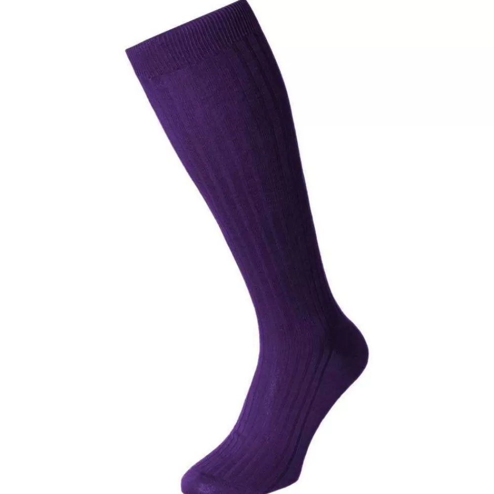 Pantherella Men's Socks^Purple Danvers Cotton Lisle Over The Calf Socks