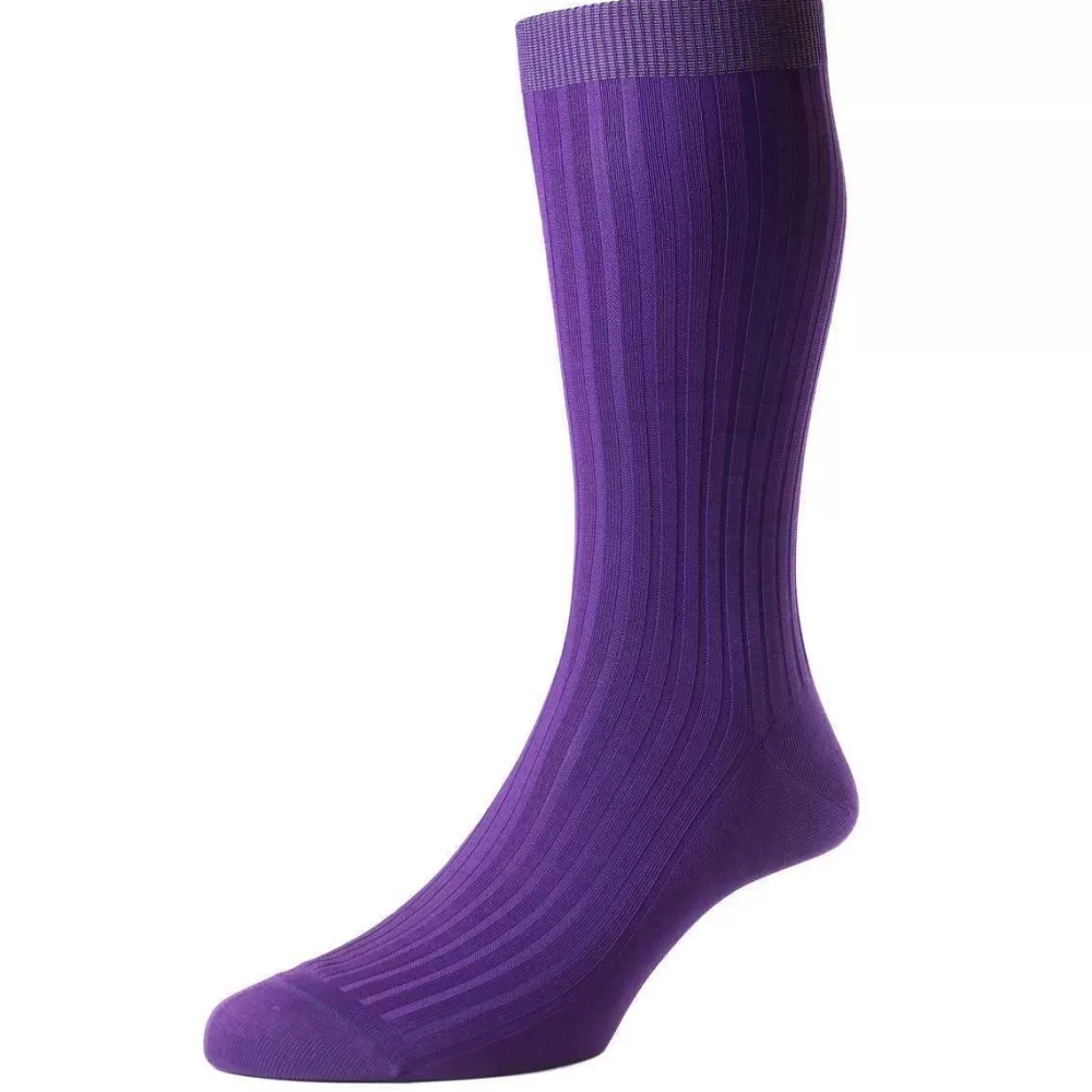 Pantherella Men's Socks^Purple Danvers Rib Cotton Lisle Socks