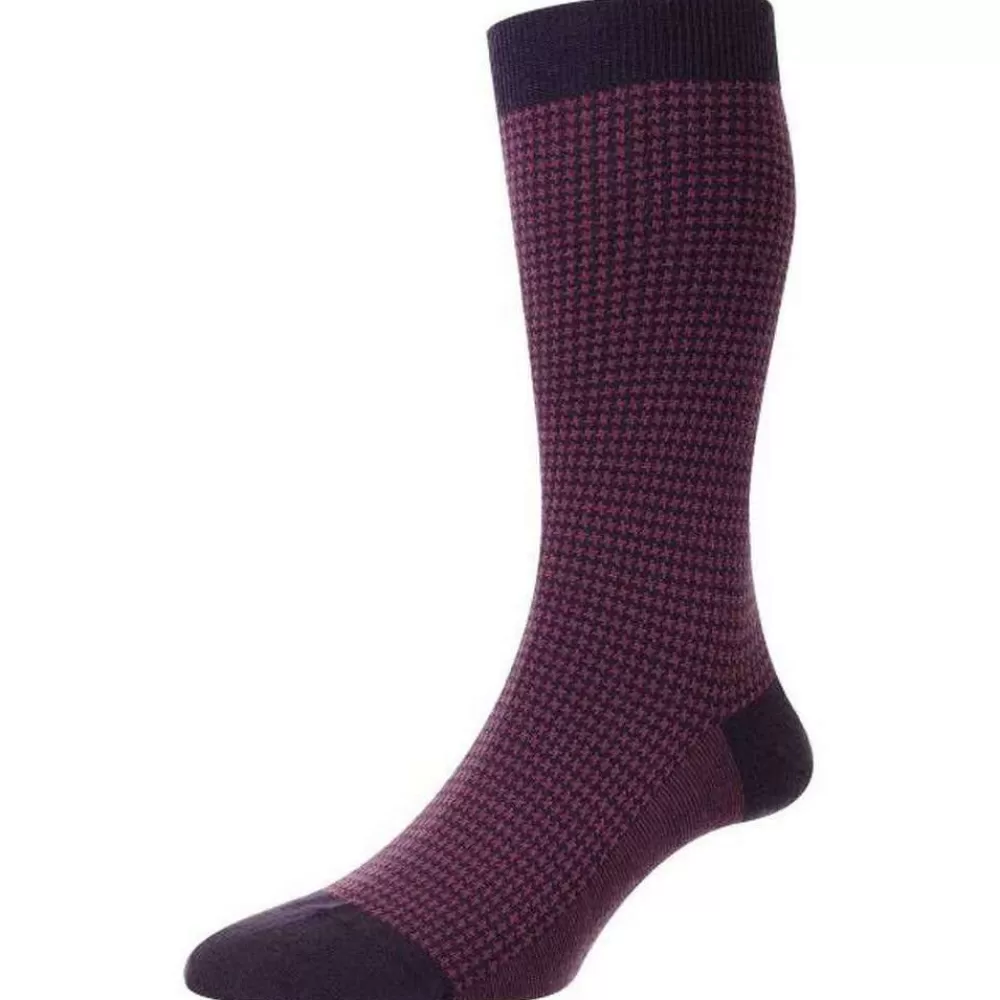 Pantherella Men's Socks^Purple Highbury Houndstooth Merino Royale Socks
