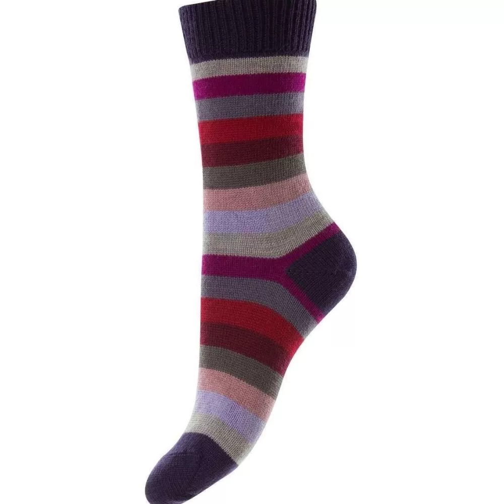 Pantherella Women's Socks^Purple Suzannah Multi Stripe Merino Wool Socks