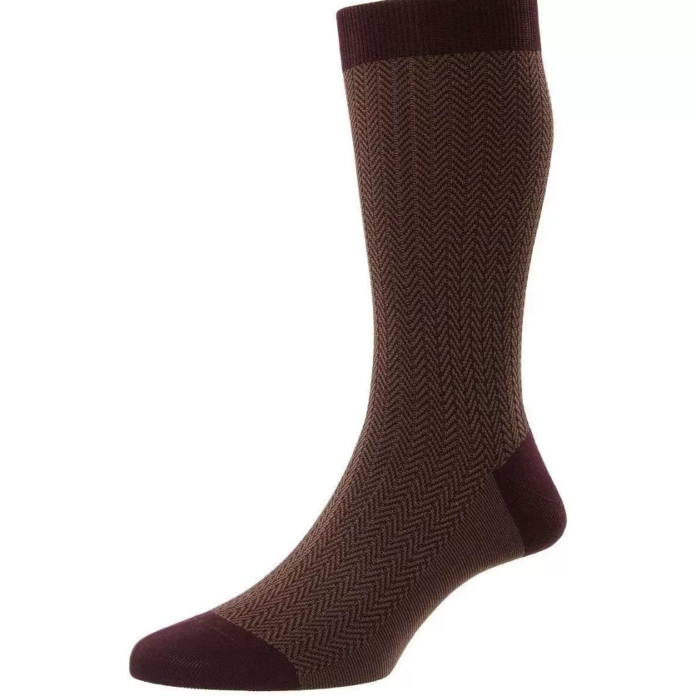 Pantherella Men's Socks^Red Fabian Cotton Fil D'Ecosse Herringbone Socks