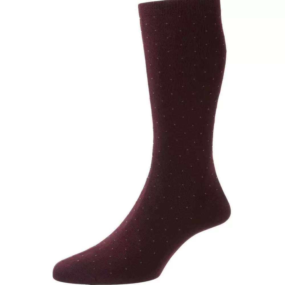 Pantherella Men's Socks^Red Gadsbury Cotton Fil D'Ecosse Pin Dot Socks