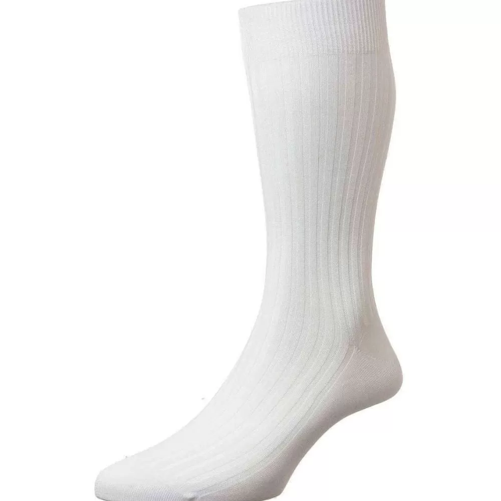 Pantherella Men's Socks^White Danvers Rib Cotton Lisle Socks