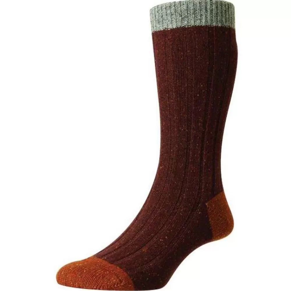 Scott Nichol Men's Socks^Red Thornham Merino And Silk Rib Contrast Heel And Toe Socks