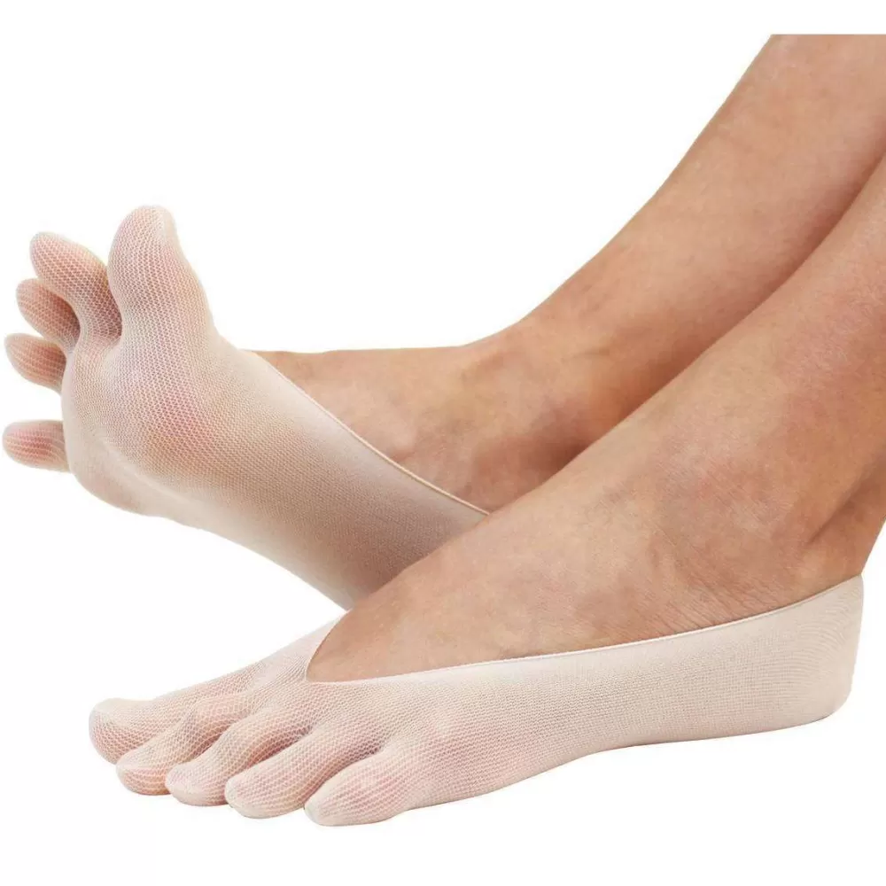 TOETOE Women's Socks^Beige Nylon Toe Anklet