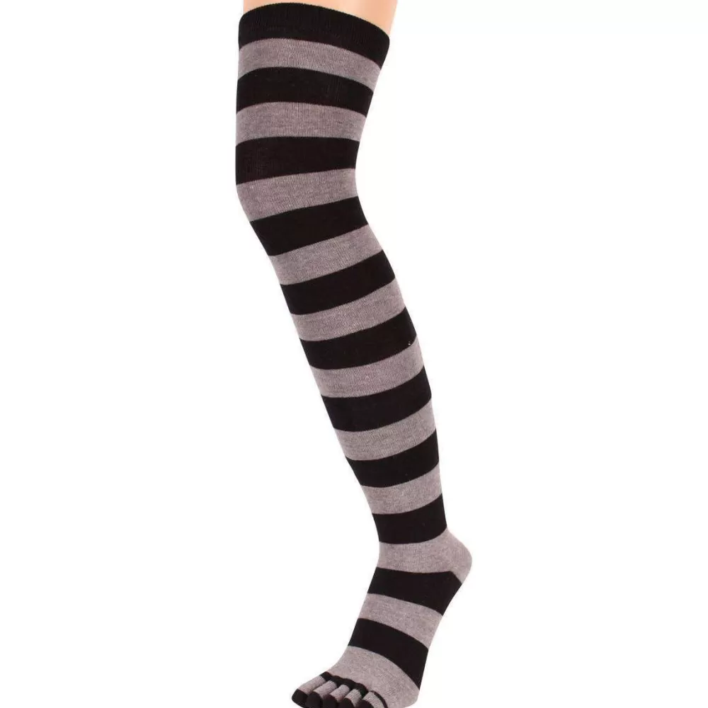 TOETOE Women's Socks^Black Striped Over The Knee Toe Socks