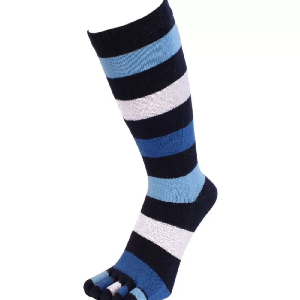TOETOE Men's Socks^Blue Stripy Denim Toe Socks