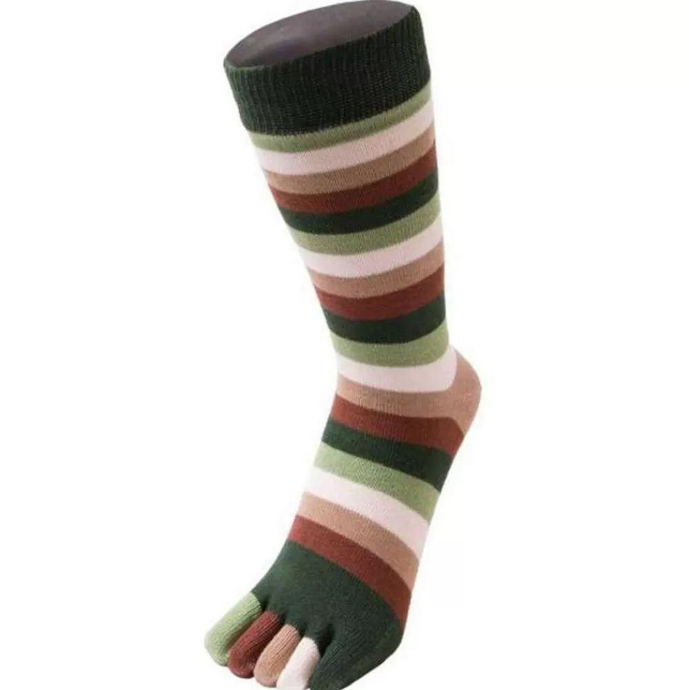 TOETOE Men's Socks^Brown Essential Striped Mid Calf Socks